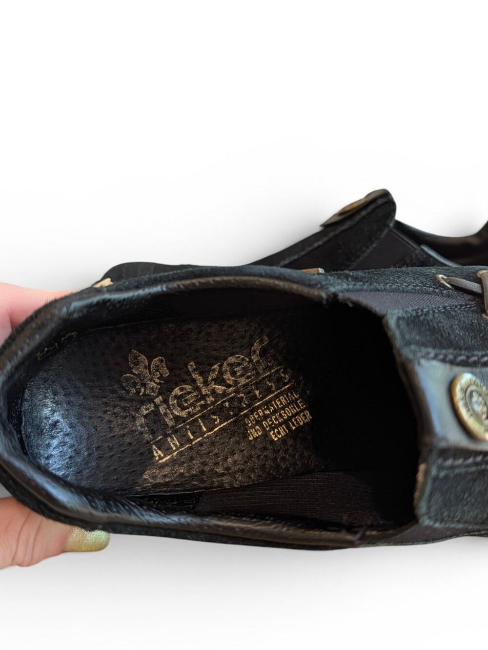 Rieker Black Women's Walking Slip-On Suede Sneakers - Picture 9 of 9